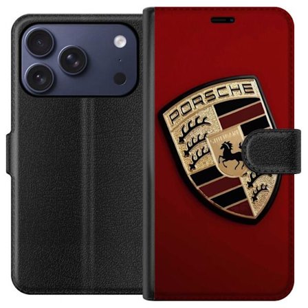 Kompatibelt Lommeboketui til Apple iPhone 17 Pro Mobilt deksel med stilig Porce-logo i svart og hvitt