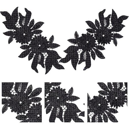 2 stk 3D blonderapplikasjoner, svart sy på broderiblonder blomsterlapper blomstermønster perler rhinestones blonder trim stoffperleapplikasjoner for 