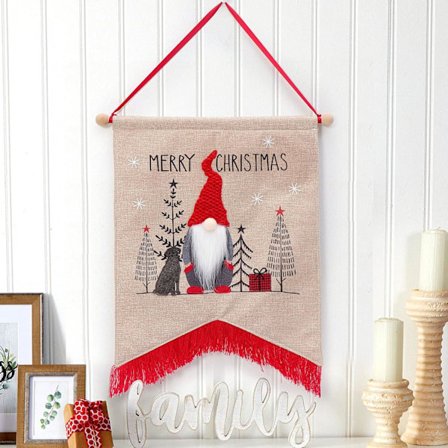 Jul Tomte Väggbonad, Jute Svensk Tomte Hängande Banner med Tofsar, Jul Välkomstskylt Dekoration