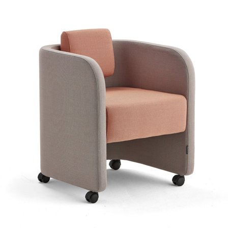Lænestol COMFY, med hjul, uldstof, sølvgrå/laksefarvet
