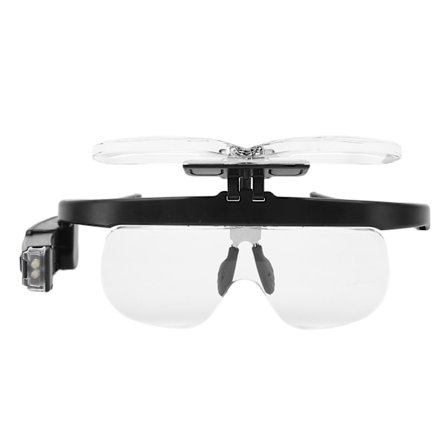 Uppladdningsbara förstoringsglasögon med LED-lampa, 2 löstagbara linser, handsfree huvudmonterad förstorare