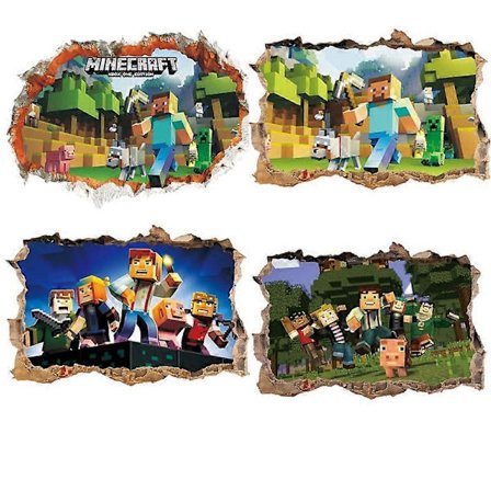 (Set med 4) Creeper Inomhus Väggdekal, Minecraft ren stig - Väggdekal