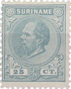 Suriname - 25 ct groenblauw Willem III (nr. 10, ongebruikt)