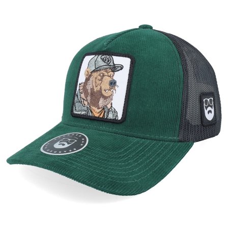 Bearded Man - Verde trucker Gorra - Bear Cap Man Corduroy Green/Black A-frame Trucker @ Hatstore