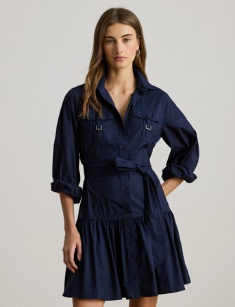 Lauren Ralph Lauren Buckle-Trim Cotton-Blend Shirtdress - Navy - 42