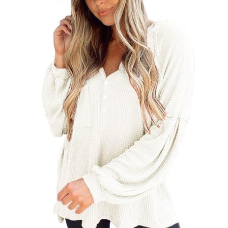Dam Waffle Stickad Jumper Top Långärmad V Neck Pullover Fall