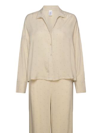 L/S Buttondown & Pant Sleep Set Beige Calvin Klein