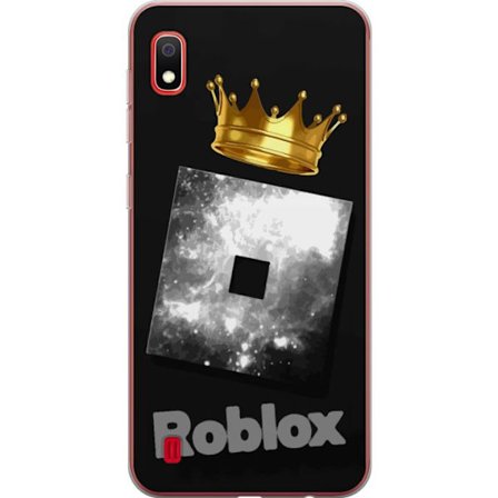 Kompatibelt Mobildeksel til Samsung Samsung Galaxy A10 Minimalistisk svart og sølvfarget Roblox-symbol med gylden krone og luksuriøs gamer-estetikk