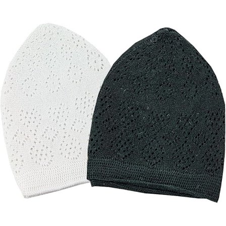 Tyrkiske muslimske Kufi-hatter for menn, Taqiya, Takke, Peci, Islamske hatter, 2-pakning, Svart-Hvit, One Size