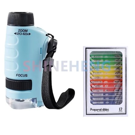Fickmikroskop Barn Vetenskapsleksak Kit 60-120x Pedagogiskt Mini Handhållet Mikroskop med LED-ljus