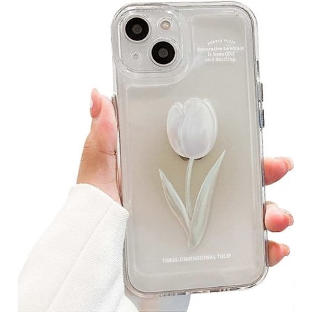 Blommig Telefonfodral Kompatibelt med iPhone 12, Sött Estetiskt Klart Tulpan Telefonfodral för Kvinnor Flickor Klart Tulpan iPhone 12 fodral