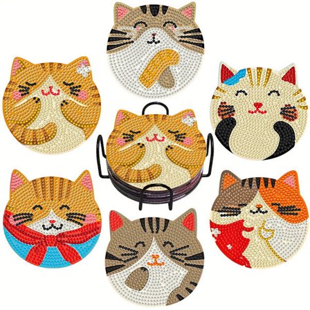 Kat Diamant Maleri Brikker Sæt med Stativ - 6 Stk DIY Diamant Kunst Sæt til Voksne - Boligindretningsgave