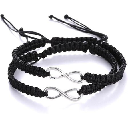 2 stk./sæt Rustfrit stål 8 Uendeligheds Pararmbånd Flettet Læderreb Armring Håndled Justerbar Kæde Passer 7-9 Tommer til Kæreste Venskab