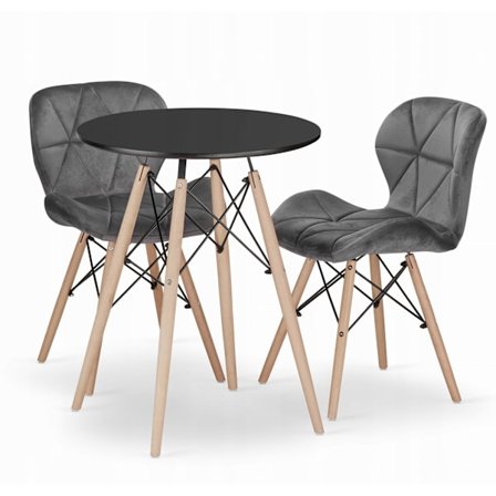 Valora SET MED RUNDA BORD KOVA 60 Svart + 2 WAKO Stolar Grå x2