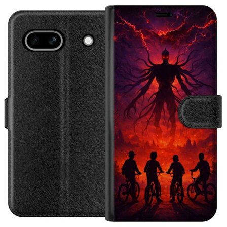 Kompatibelt Plånboksfodral till Google Google Pixel 7a Mörk fantasyillustration inspirerad av Stranger Things med övernaturlig varelse, blixtar och