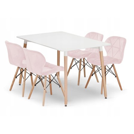 Valora YURO Rektangulärt Bord 120x80 Vitt + 4 WAKO Rosa Stolar