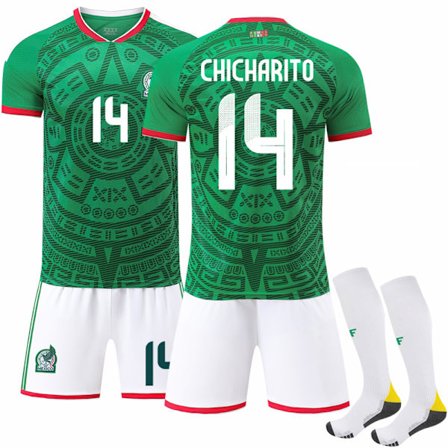 2025–2026 Mexico VM Hjemme Barn Voksen Fotballdrakt Sett Nr.14 Nr.16 Nr.9 Raúl Nr.22 Lozano Grønn