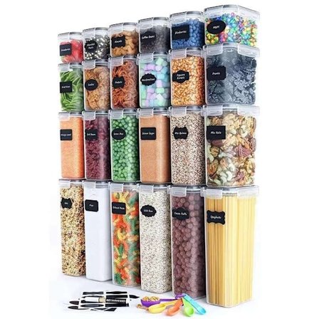 Storage Containers for Organized Pantry - 24 Pack with Airtight Lids and Labels