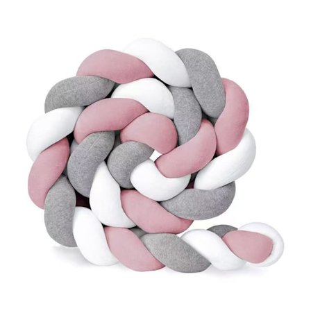 4M Spjälsängskudde, Sammet Baby Skydd Spjälsängsskydd Fläta (Vit, Grå, Mörkrosa)