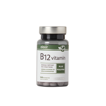 B-vitamin Elexir Pharma Vitamin B-12 Vegansk 100 tabletter - Bodyman.dk