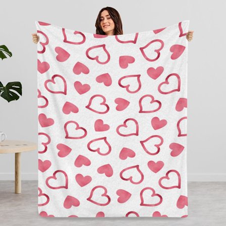 Pinkt Akvarel Hjerte Tæppe - Letvægts Mikrofiber Plaid til Sofa, Seng. Romantisk Valentinsdags Dekoration & Varm Gave til Hende