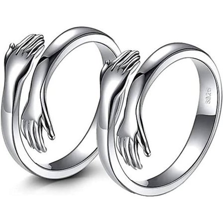 2 st Hug Rings, 925 Sterling Silver Hug Rings för Kvinnor Män Flickor Kärlek Kramar Öppen Löfte Ring