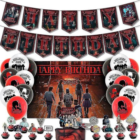 Stranger Things Tema Fødselsdagsfest Dekoration Baggrundsballoner Banner Kage/Cupcake Topper Sæt Forbrugsvarer