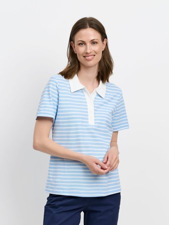 BRANDTEX - Kortærmet Polo T-shirt - Lys Blå - Stribet