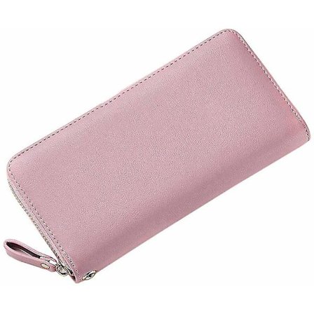 Pung Læder Kvinders Tegnebog Stor Pung Kvinder Med Lynlås Guld Punge Kvinder Lang (Pink)