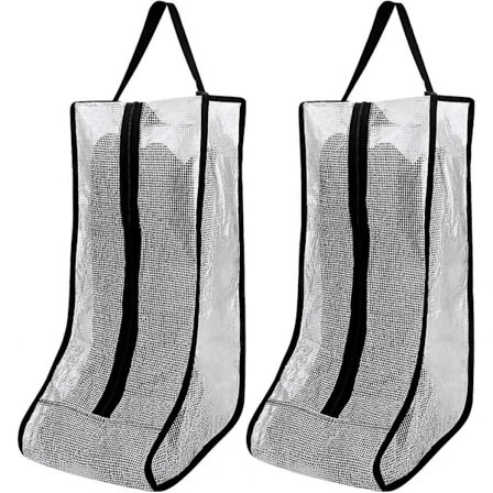 2 par höga stövelväskor, bärbara damm- och vattentäta skoväskor, stövelorganisatör med dragkedja, skyddsväska med handtag, svart, hög