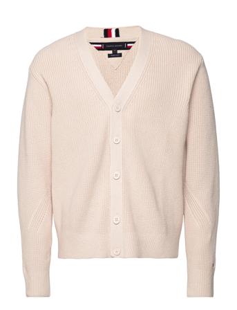 Rib Structure Cardigan Stickad Tröja Cardigan Creme Tommy Hilfiger