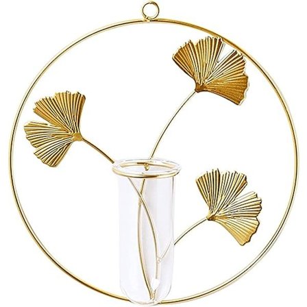 Hengende Planter Vase, Veggmontert Plante Terrarium Blomster Vase Glass Reagensrør Planter med Geometrisk Gull Metall Plante Henger Veggdekor 