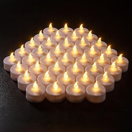 40 kpl Valkoiset Liekitöntä Teevalokynttilät, Realistiset Teevalokynttilät, Väreilevät Kirkkaat Teevalokynttilät, Paristokäyttöiset Kynttilät (FMY)