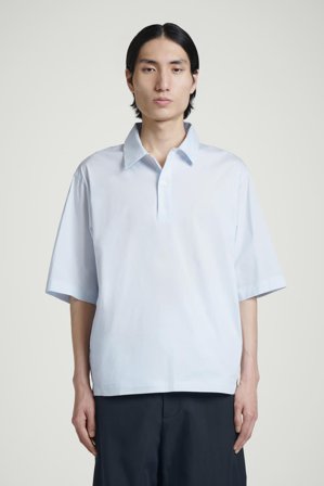 COS Men's Cotton Popover Short-Sleeve Shirt in Blue
