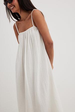 NA-KD Boho Robe mi-longue en coton doux nouée dans le dos - Robe remise de diplomes - OffBlanc - EU 42