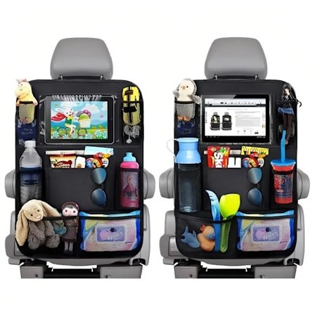 2 stk. opbevaringstaske til bagsædet i bilen, sparkemåtte til beskyttelse af bagsædet med touch screen tablet holder, opbevaringstaske til bagsædet 