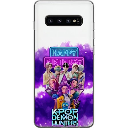 Kompatibelt Mobilskal till Samsung Samsung Galaxy S10 HuntrX Neon Beats motiv med KPop Demon Hunters i en futuristisk stadsmiljö, neonljus, musik och