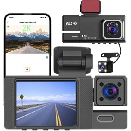 Dash Cam - 3-kanals Dash Cam, 1080P Dash Cam for og bag, Triple Dash Cam, Bil DVR med 170 ° vidvinkel, G-sensor, 24 timers parkering, Loop-optagelse