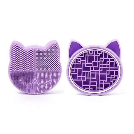 2 i 1 sminkborste rengöringsmatta med borste torkställ, silikon kattformad borste rengöringsplatta