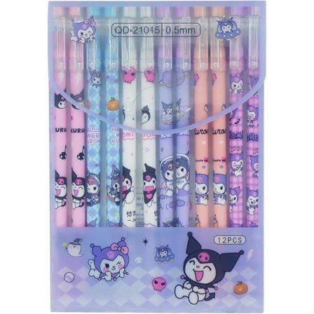 12 kpl sarjakuva pyyhettävä kuulakärkikynät Anime geeli mustekynä musta 0,5 mm Melody Kitty lahjat söpö Kawaii koulu tarvikkeet sarja lapselle teini 