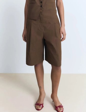 Mango Cotton Suit Bermuda Shorts - Brown - 34
