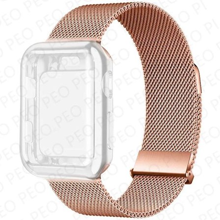 Milanese Loop+Fodral För Apple Watch Armband 45mm 44mm 38mm-42mm 41/40mm Metall Magnetiskt armband iwatch Serie 9 8 7 6 5 4 3 SE Rem