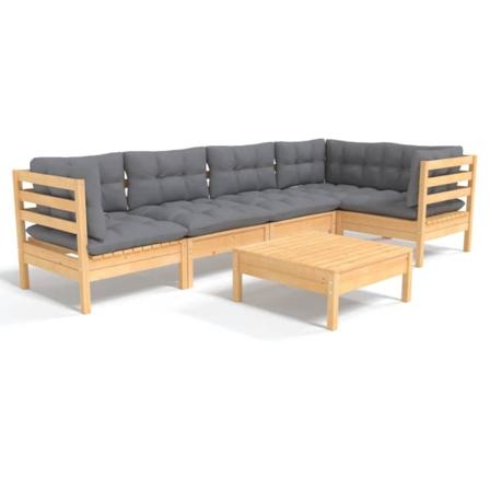 Vidaxl Loungegrupp Med Dynor 6 Delar Grå Furu Grå