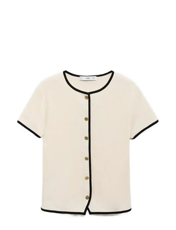 Mango | Cotton T-Shirt With Contrasting Trim | S