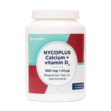 Nycoplus Calcium 500 mg + vitamin D3 20 μg tabletter, 100 stk.