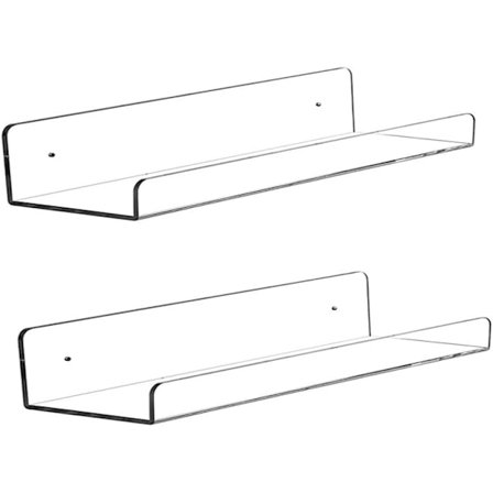 Väggmonterad flytande hylla i akryl, 15 tum genomskinlig hylla, osynlig barnkammare bokhylla tjock badrum förvaringshyllor