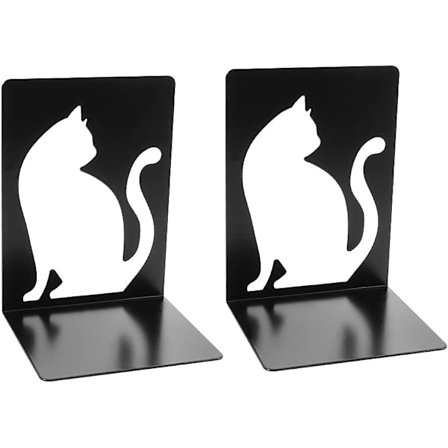 1 par bogstøtter, bogstøtter, bogstøtter til hylder, kraftige metal sorte bogstøtter til hylder kontorer - Hvid kat