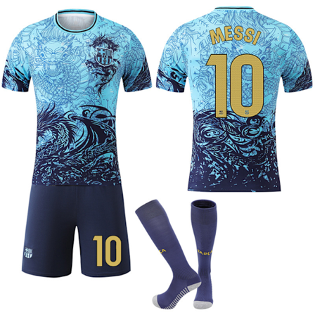25-26 Blå Drage Mønster Special Edition NO.10 MESSI Drakter Barn Voksen Fotballutstyr med Sokker