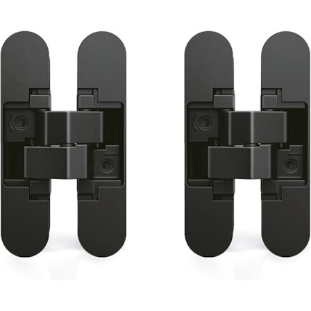 Usynlig dørhengsel, Sett med 2 usynlige hengsler for tunge dører, 40 kg belastning, 180o åpning, zamak, svart