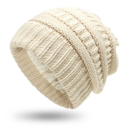 Fashionabla Nyhet 9 Färger Dam Vinter Varm Stickad Mössa Satin Silk Fodrad Kabelstickad Beanie Chunky Slouchy Skull Cap